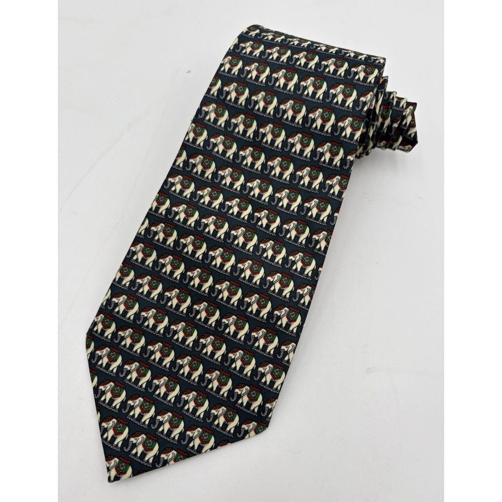 Mercedes Elephant Animal Tie 100% Silk Hand Made Black Red Green Woven Necktie